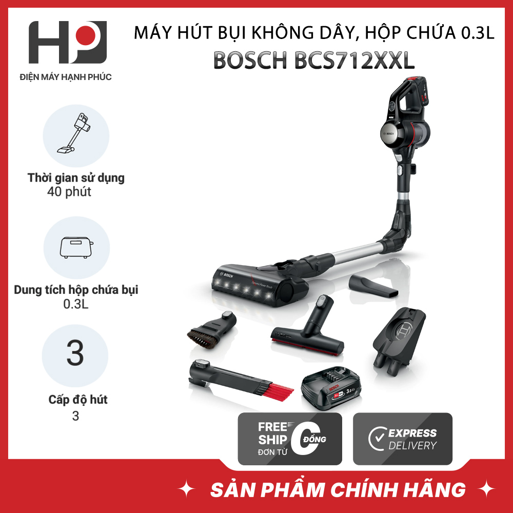 Máy hút bụi không dây Bosch BCS712XXL Unlimited 7 | Bảo hành 2 năm chính hãng Giá 10,899,000 Đồng*Miễn phí vận chuyển