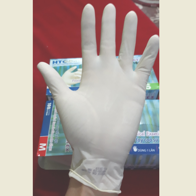 [HCM]Găng tay y tế màu trắng có bột HTC latex (mỗi hộp 100 chiếc)