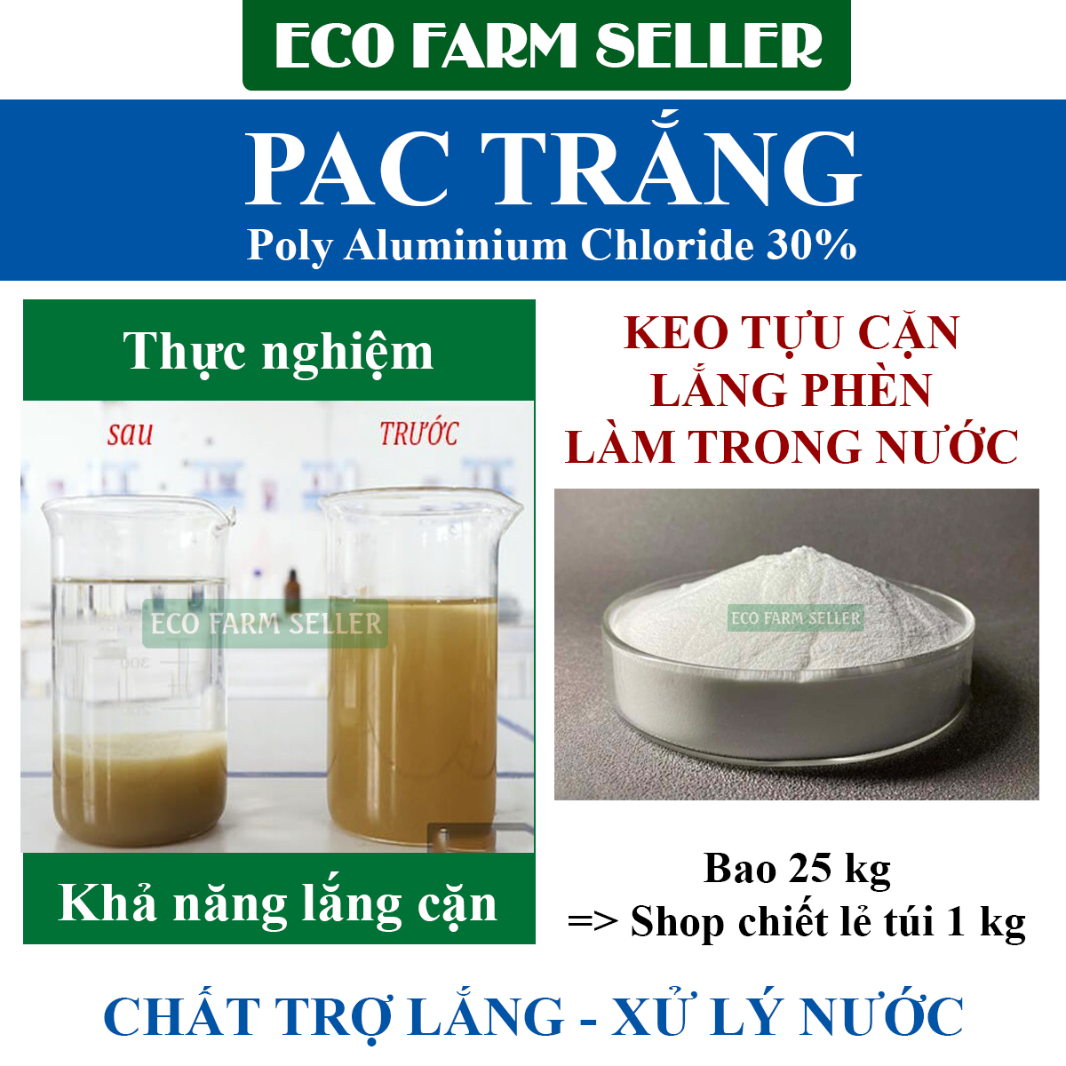 5 kg bột pac trắng lắng cặn hồ bơi làm trong nước hàng ấn độ chiết lẻ
