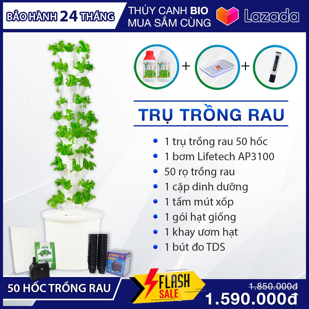 Tháp trồng rau thuỷ canh hồi lưu phiên bản 2024