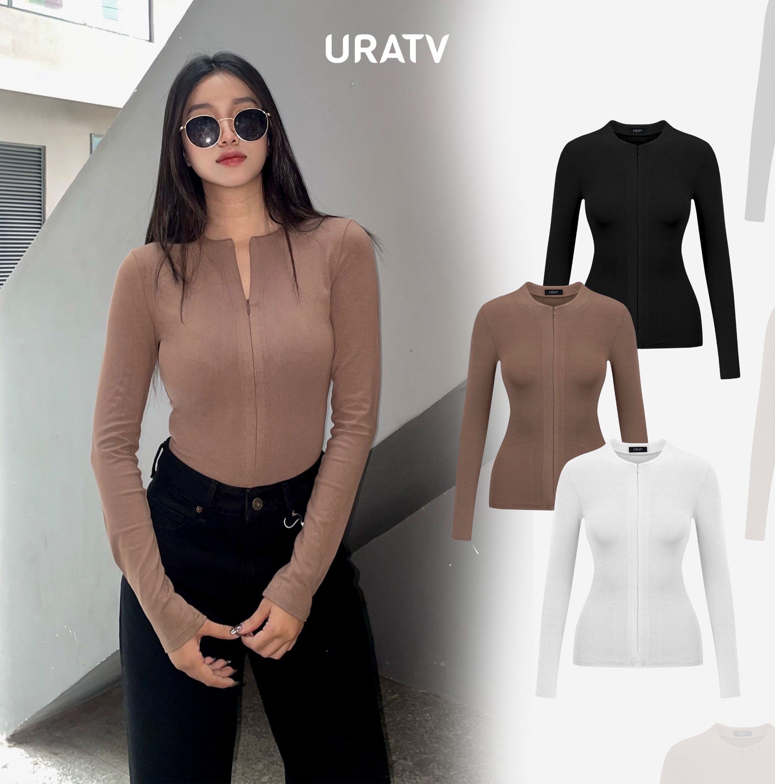 Áo thun body tay dài khóa giọt nước URATV