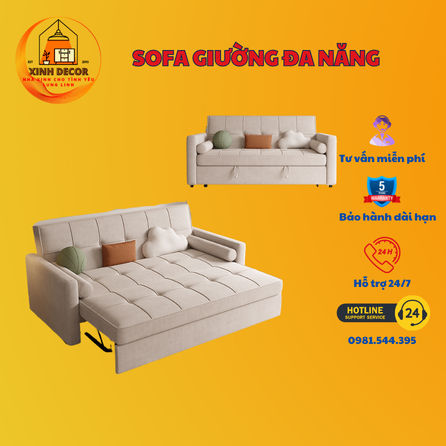 Ghế Sofa Giường / Bed thông minh - Sofa bed phòng khách 2 chế độ - Giường ngủ gấp xếp gọn thành sopha 1m8