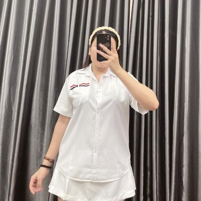 Áo sơ mi trắng tay ngắn bigsize nữ chất vải lụa chéo, Áo sơ mi học sinh AT6