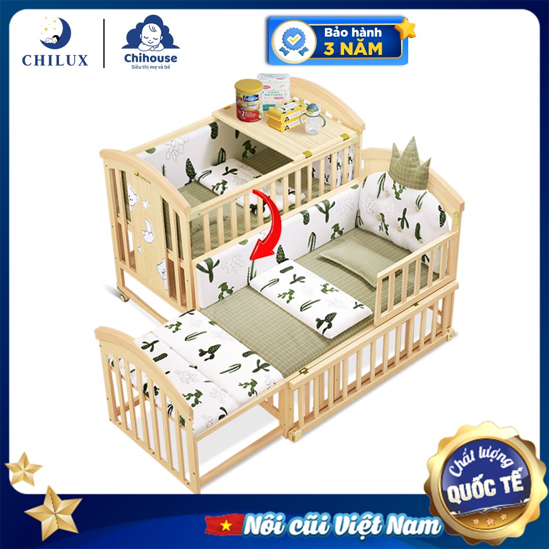 [HCM]Nôi cũi cho bé Chilux Peace Natural - đa năng 6 chế độ - Kèm bộ quà tặng 5 món xinh xắn