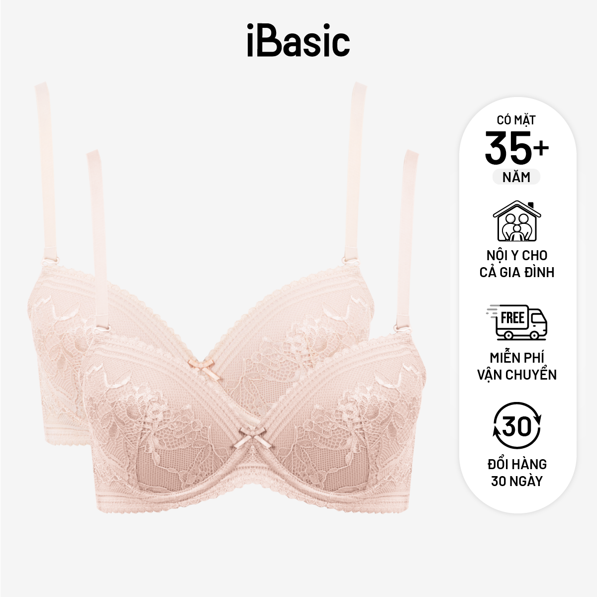  Combo 2 áo ngực mút vừa iBasic có gọng phối ren mềm mại VA086 