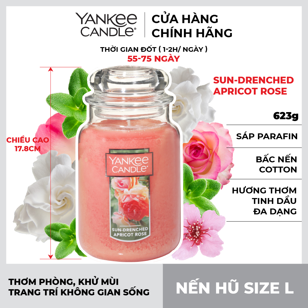 Nến hũ Yankee Candle size L - Sun Drenched Apricot Rose