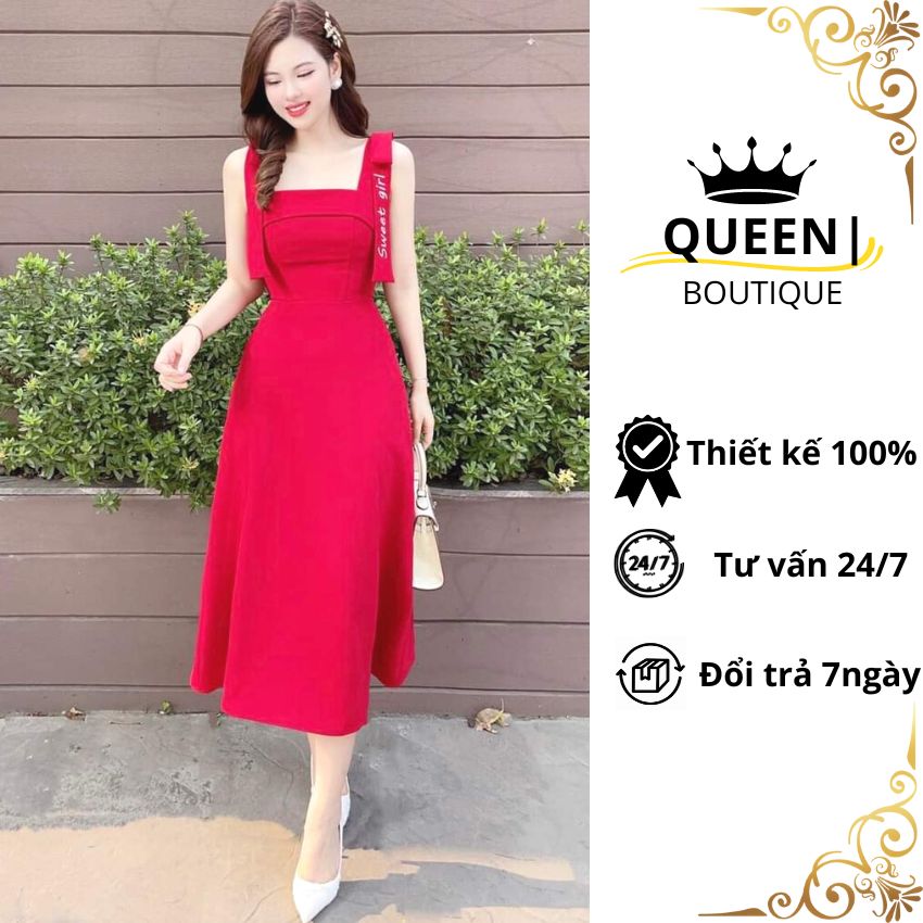 Váy đỏ dự tiệc sang chảnh VO10 chất mềm mại, Đầm nữ thiết kế 2 dây cao cấp tôn dáng hiện đại