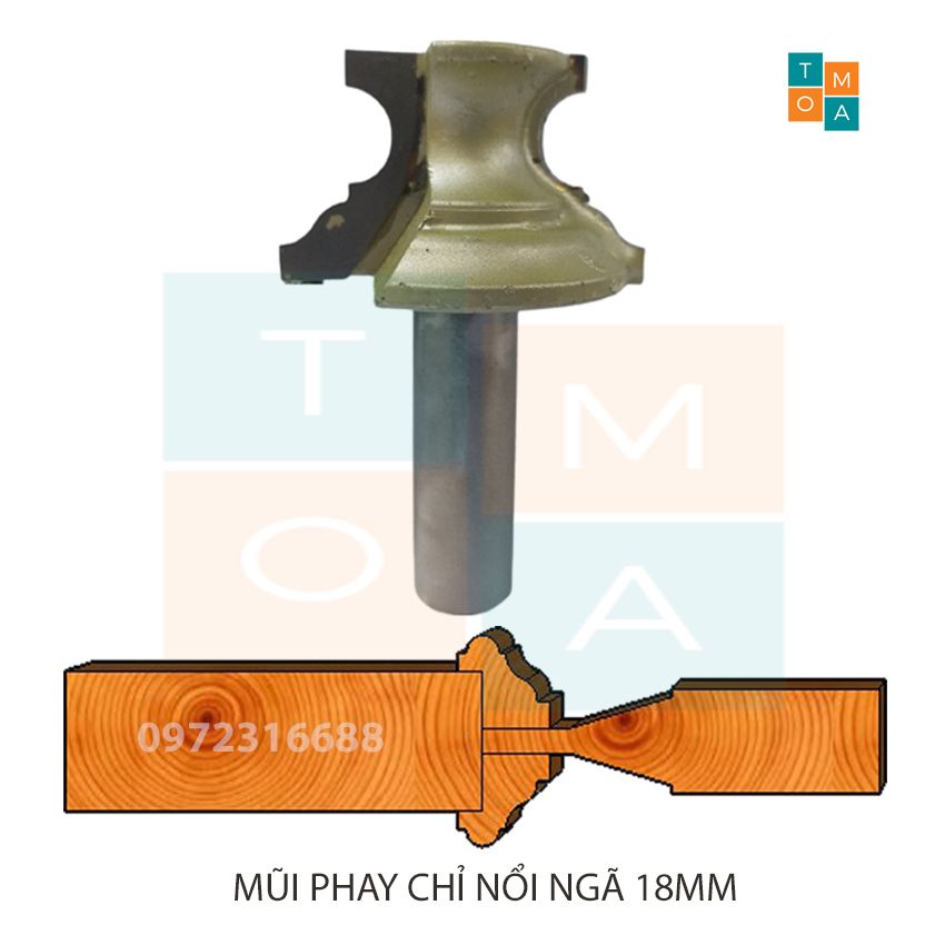 Mũi phay gỗ - mũi soi gỗ đánh chỉ nổi ngã 18mm cốt 12.7mm