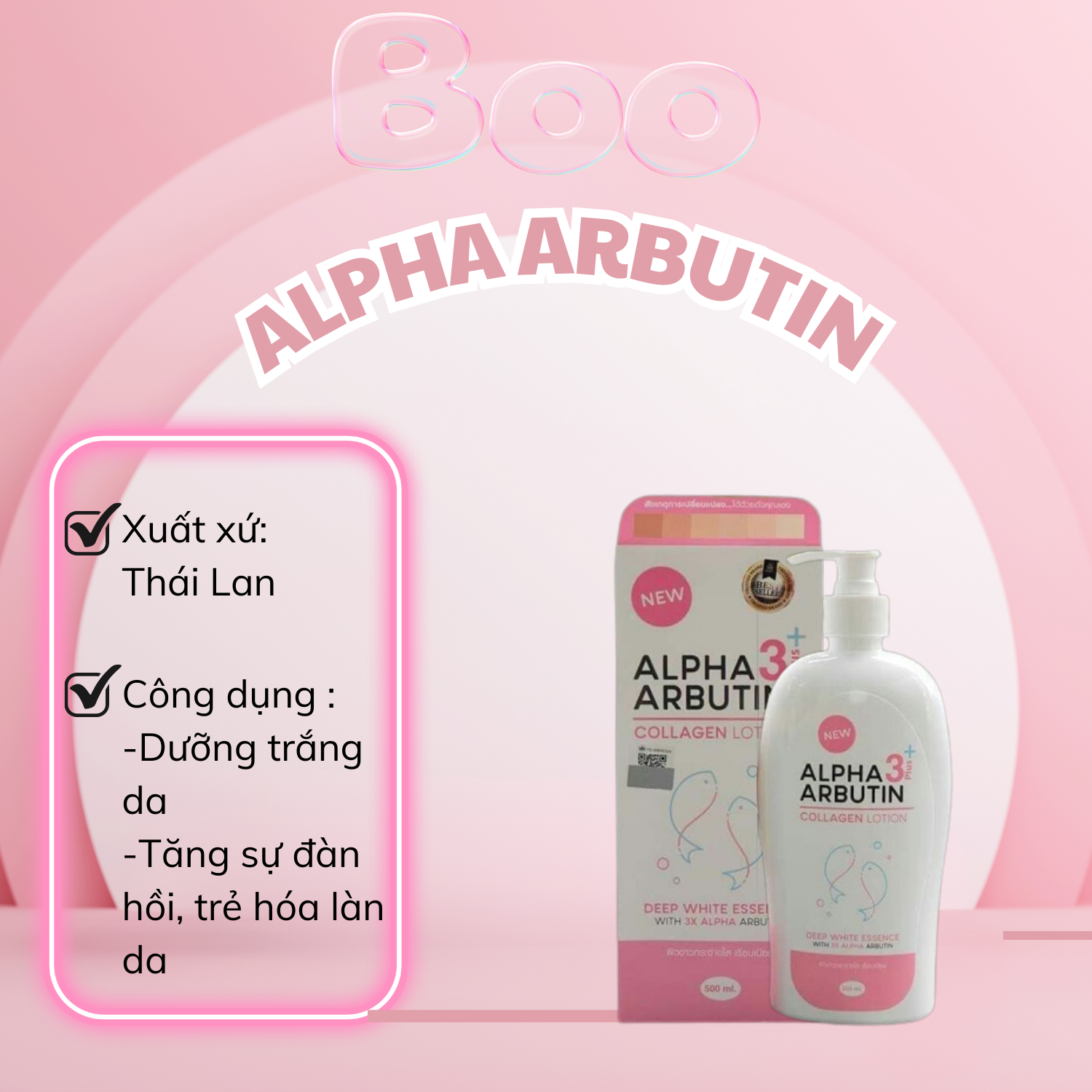 Sữa Dưỡng Làm Trắng Da Alpha Arbutin Collagen Lotion 3+Plus - 500ml