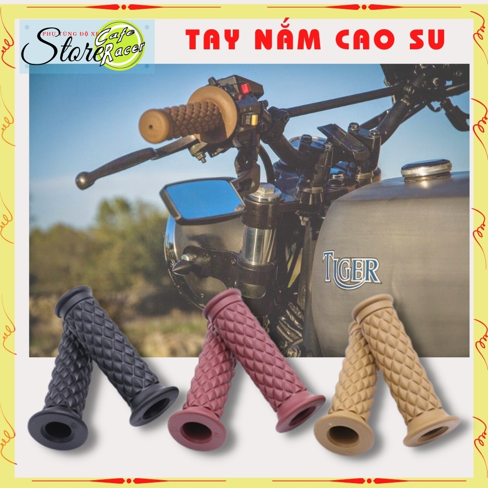 Tay nắm cao su tay lái Cafe Racer đường gân quả trám,chống trơn trượt, êm ái, phổ thông tay lái 22mm, phù hợp mọi loại xe