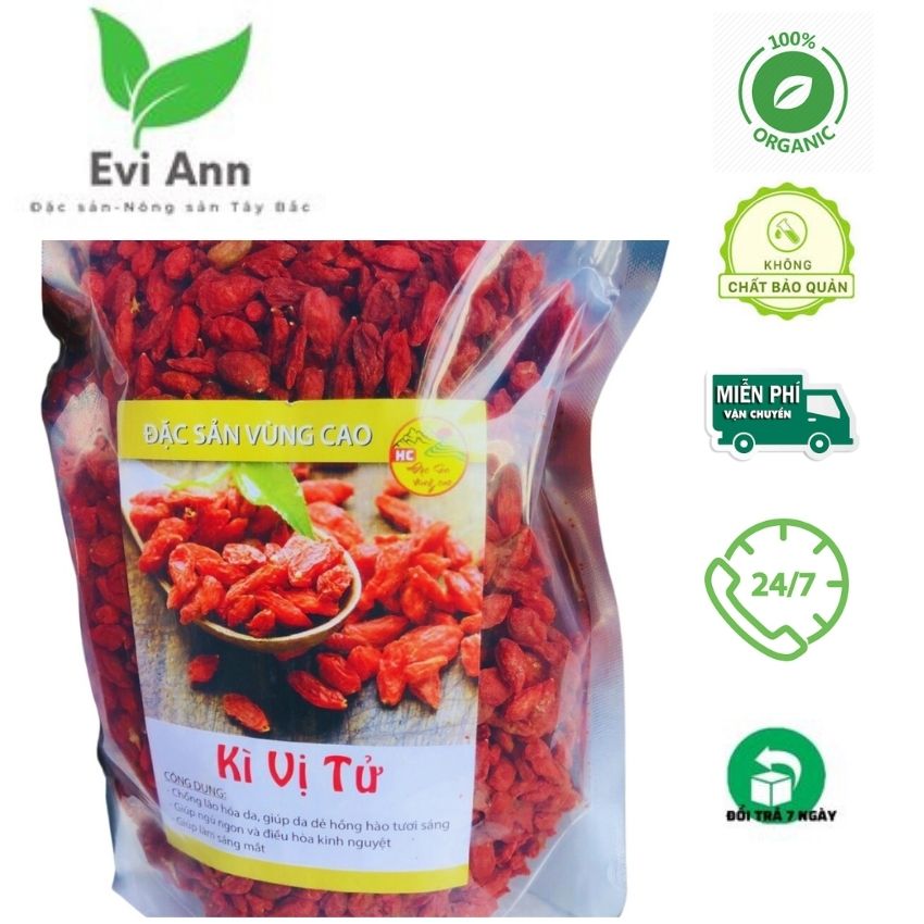 [FREESHIP+QUÀ]Kỷ tử hữu cơ Evi Ann, Kỷ tử khô {Loại Đặc Biệt} gói 100- 500g giúp đẹp da, bổ máu, dễ ngủ, sáng mắt, mát gan
