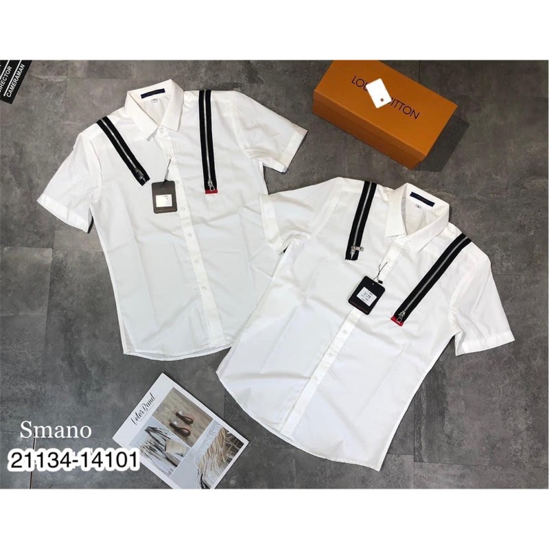 Áo Sơ Mi Nam Cộc Tay DSQ Trắng Mix Khoá Vai Cực đẹp, Cao Cấp (Hàng Loại 1)