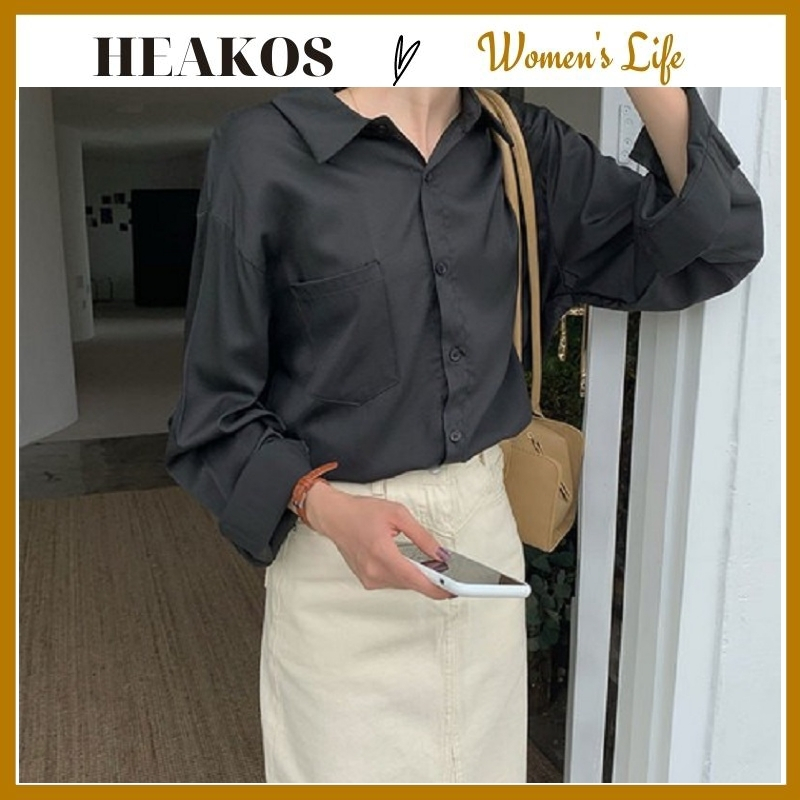 [HCM]Áo sơ mi nữ form rộng tay dài kiểu công sở HEAKOS Áo sơ mi nữ Hàn Quốc cách điệu thanh lịch chất mềm mịn