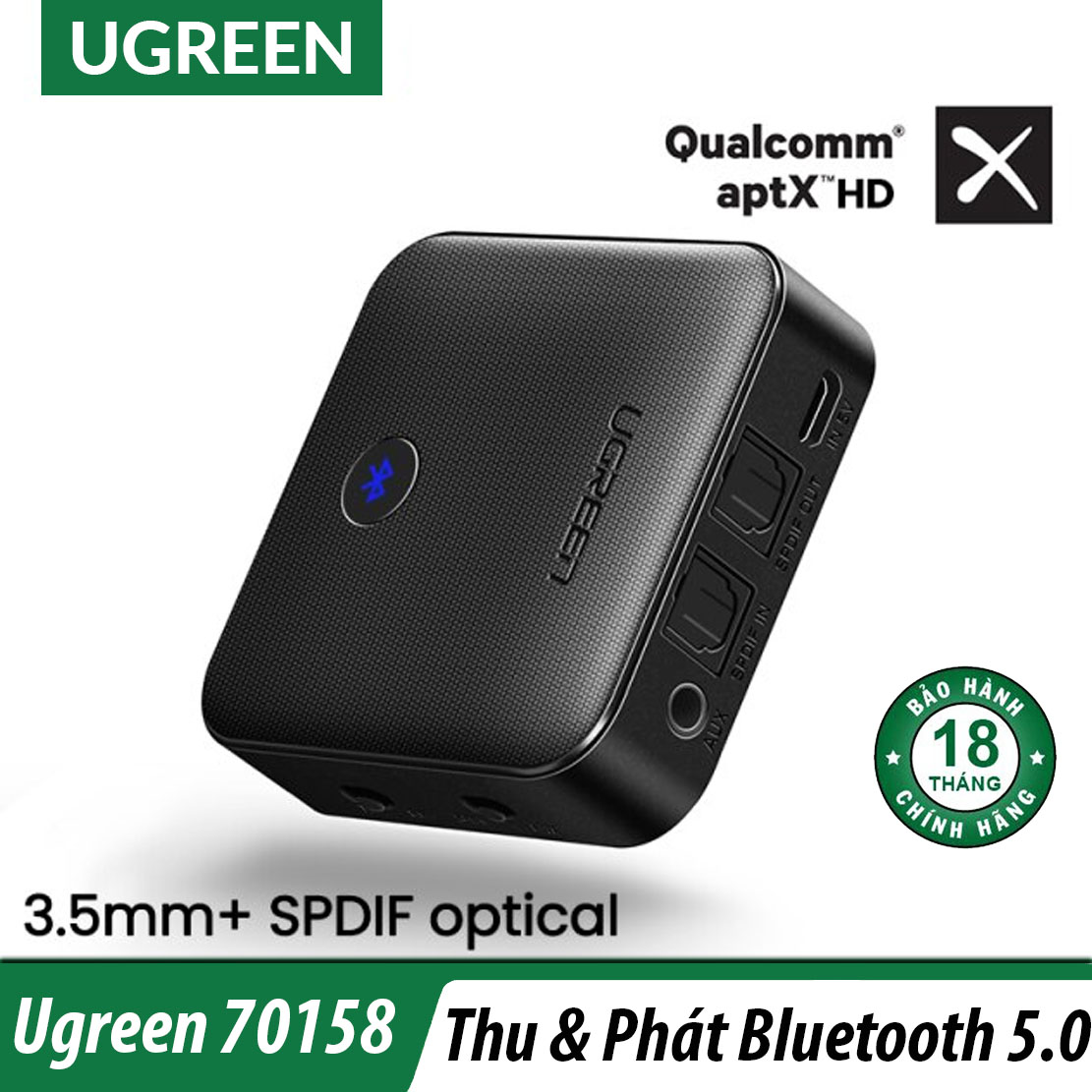 Thiết bị nhận và phát bluetooth cao cấp ugreen cm144 hỗ trợ spdif optical & aux 3.5mm