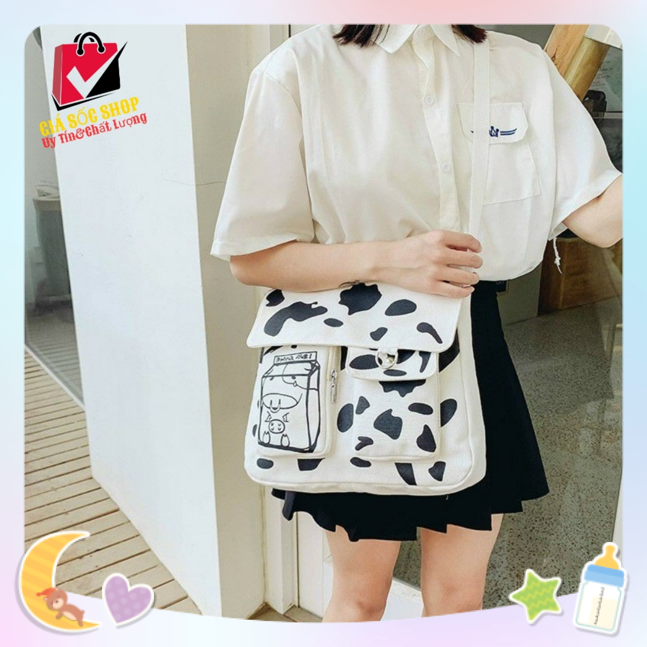 [HCM]Túi vải đeo chéo bò sữa size to để vừa sách A4 đi học  chất liệu canvas cao cấp phong cách trẻ trung  năng động ...!