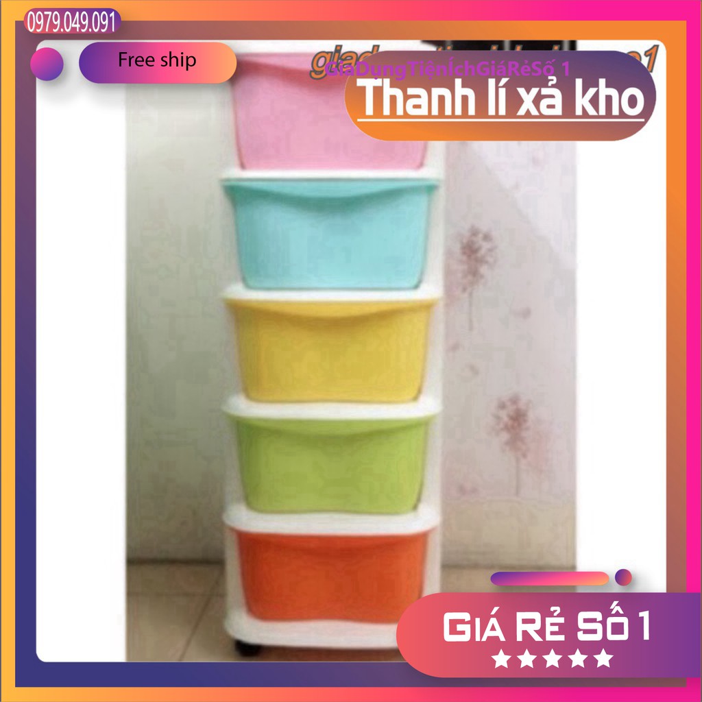 Tủ nhựa.Tủ đa sắc ngăn kéo 5 tầng có bánh xe hàng -Tủ Nhựa Bánh Xe Cao Cấp.