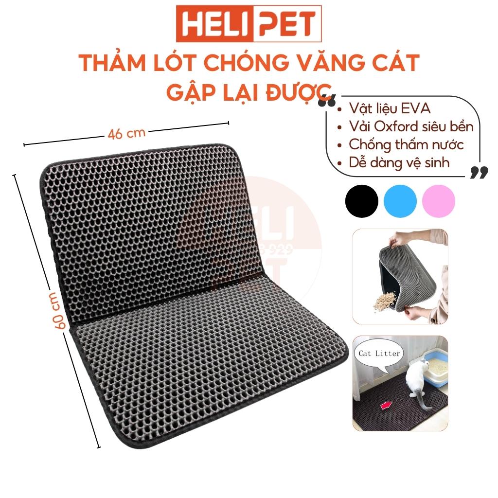 Thảm lót khay vệ sinh cho mèo, thau cát cho mèo 2 lớp, gấp lại được, chống văng cát kích thước 46cm x 60cm - helipet