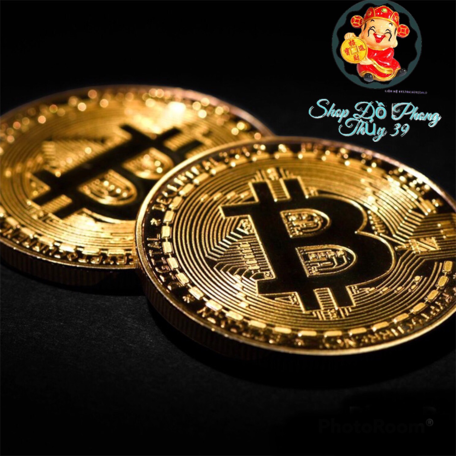 Đồng xu bitcoin lưu niệm mạ vàng 24k có vỏ nhựa bảo vệ xu