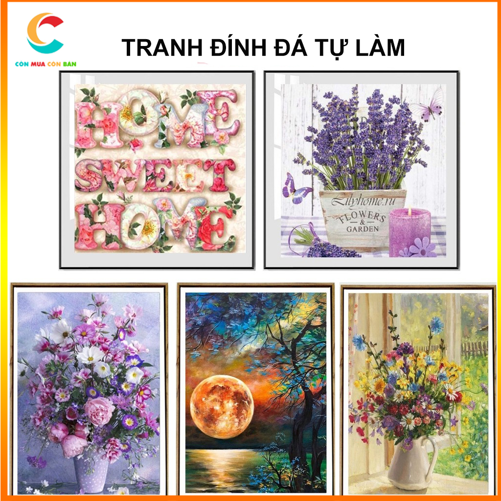Tranh đính đá, tranh đính đá handmade kích thước 30x40cm, tranh gắn đá 5D tự làm chủ đề phong cảnh, chất liệu vải canvas kim cương nhựa nhiều mẫu đầy đủ phụ kiện, dễ dàng làm tại nhà