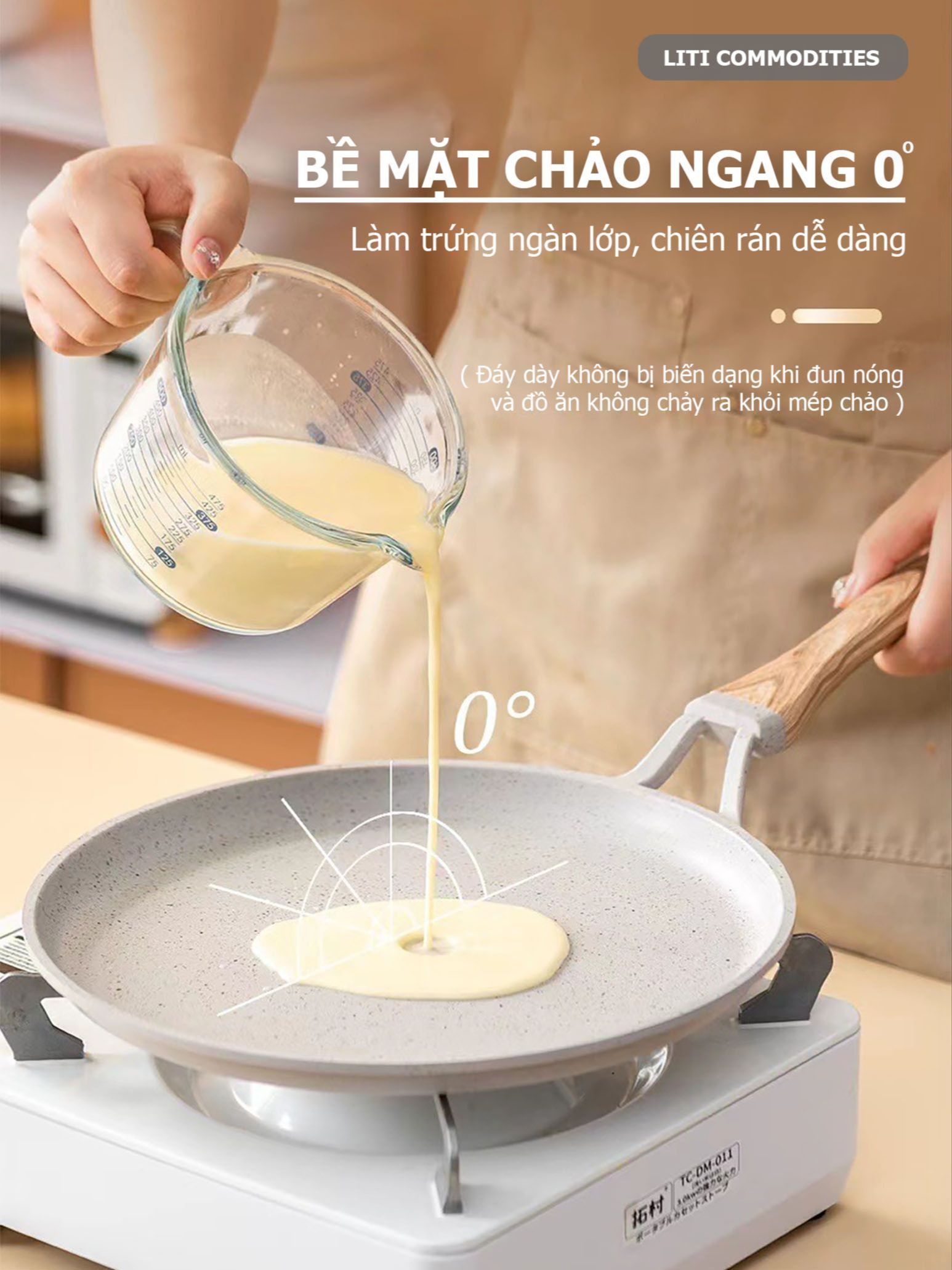  Chảo chống dính làm bánh xèo chiên trứng màu trắng thích hợp với mọi loại bếp 