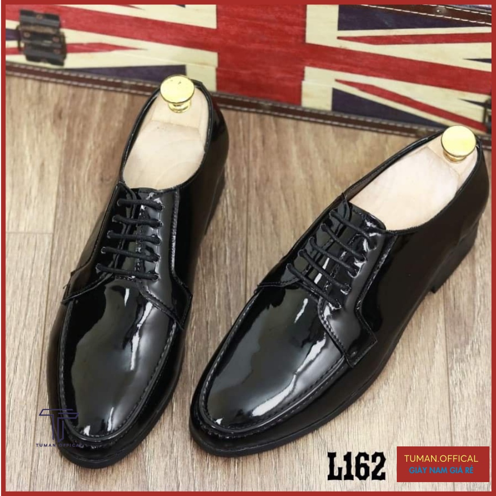 Giày tây nam công sở da PU đế khâu chắc chắn cao 3cm màu đen bóng - TuMa Store -Giày Da Nam Giá Xưởng