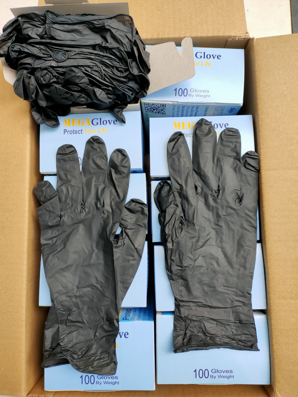 Găng tay y tế Nitrile Megaglove đen, đa dụng , hộp 100 cái, thùng gồm 10 hộp size L