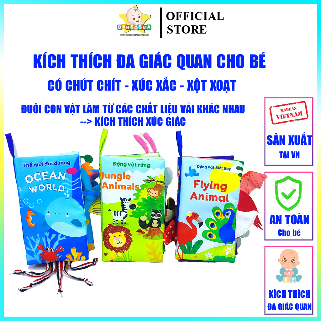 Sách vải cho bé song ngữ thương hiệu Bé Heo Sữa - Sách vải tương tác đoán đuôi con vật