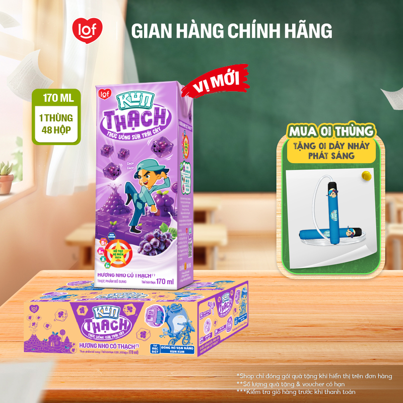 Sữa trái cây Kun vị nho có thạch thùng 48 hộp x 170ml