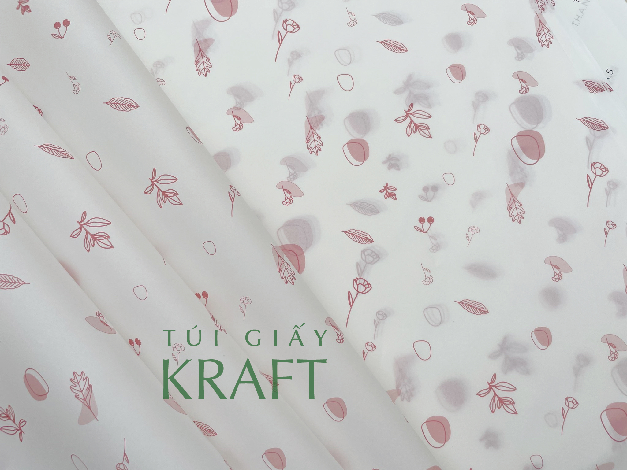 Giấy Pelure trắng in họa tiết Hồng 39 x 64cm, giấy gói hàng, tuigiaykraftvn