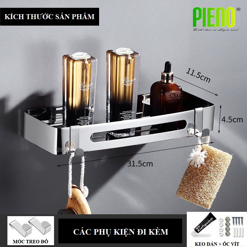 Kệ chữ nhật nhà tắm, kệ chữ nhật nhà bếp, kệ thẳng inox sus 304 không rỉ dán keo PIENO