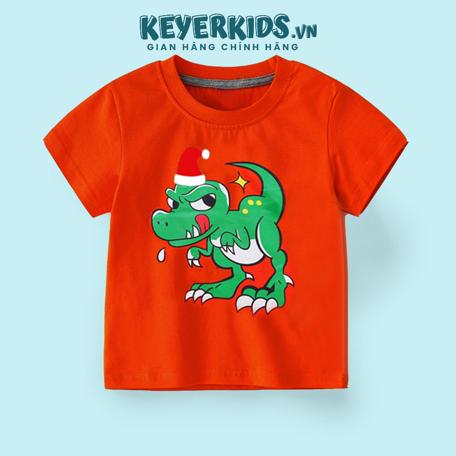 Áo phông - áo thun noel bé trai bé gái keyer kids, áo thun tay ngắn chất liệu cotton 2c hình in dễ thương noel chú khủng long at54