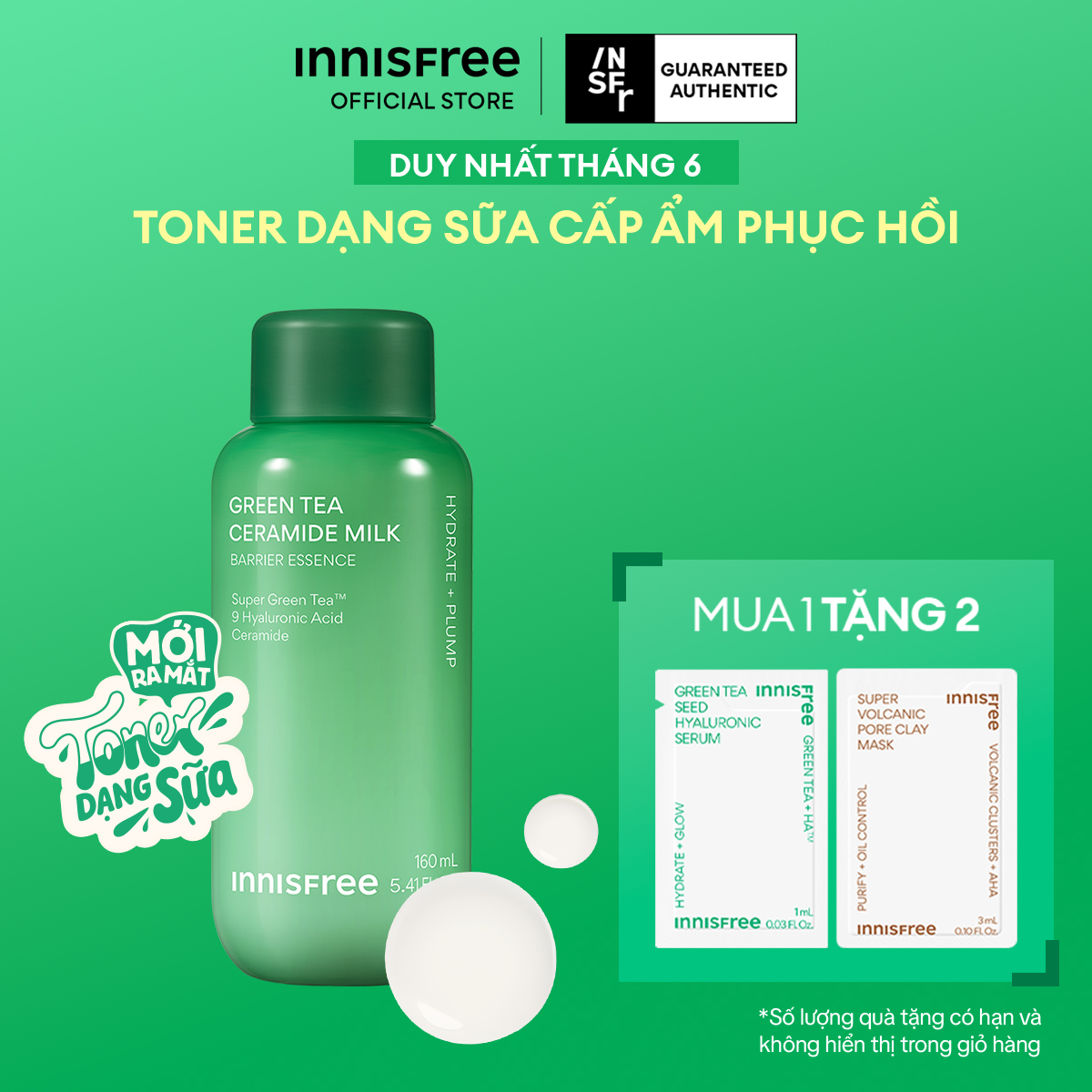 Toner dạng sữa cấp ẩm, phục hồi INNISFREE Green Tea Ceramide Milk