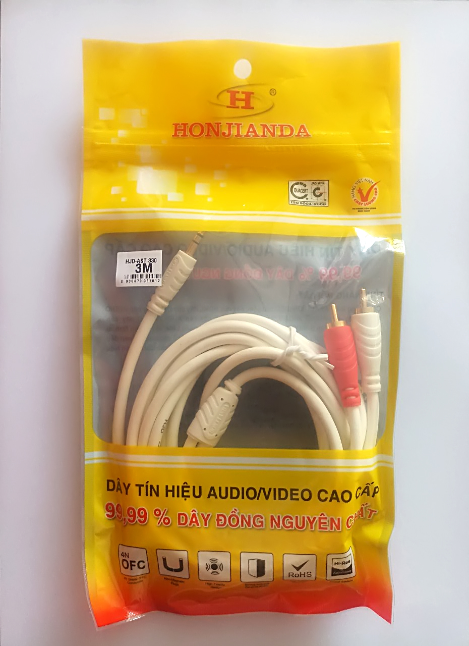 Dây cáp tín hiệu audio/video cao cấp 1đầu 3.5 ra 2 đầu bông sen honjianda dài 3m