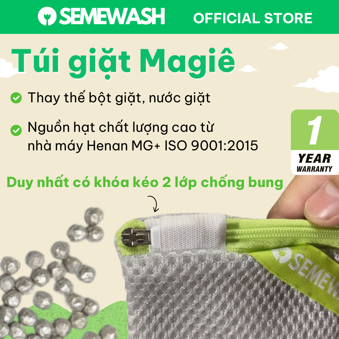 Túi giặt Magie Semewash hạt magnesium tinh khiết giặt quần áo thay thế nước giặt bột giặt