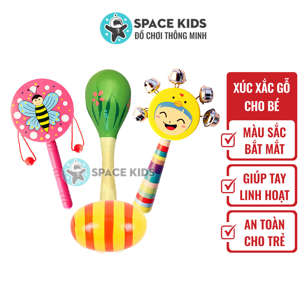 Đồ chơi trẻ em Lục lạc cho bé, Xúc xắc gỗ cho bé từ 3 tháng tuổi, chất liệu gỗ tự nhiên, nhiều màu sắc