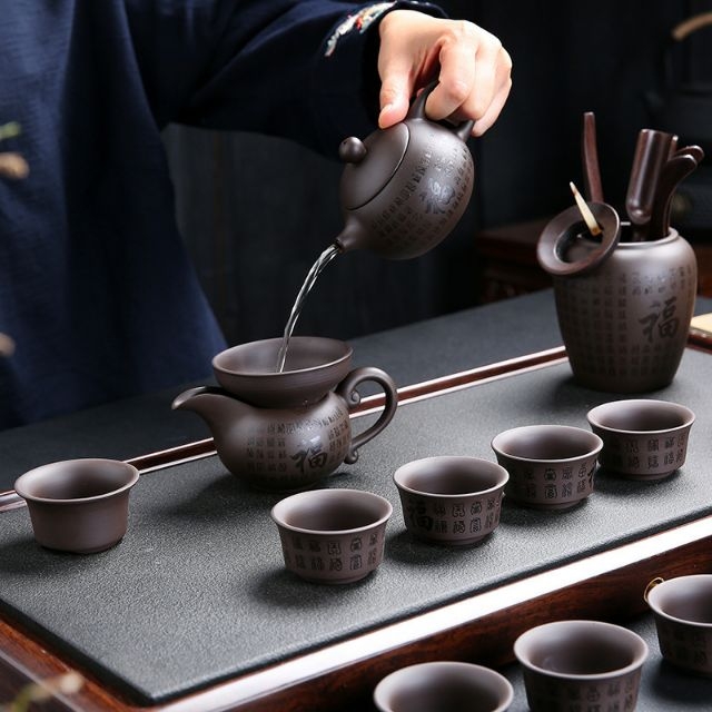 Bộ ấm chén tử sa 14 món chữ Phúc