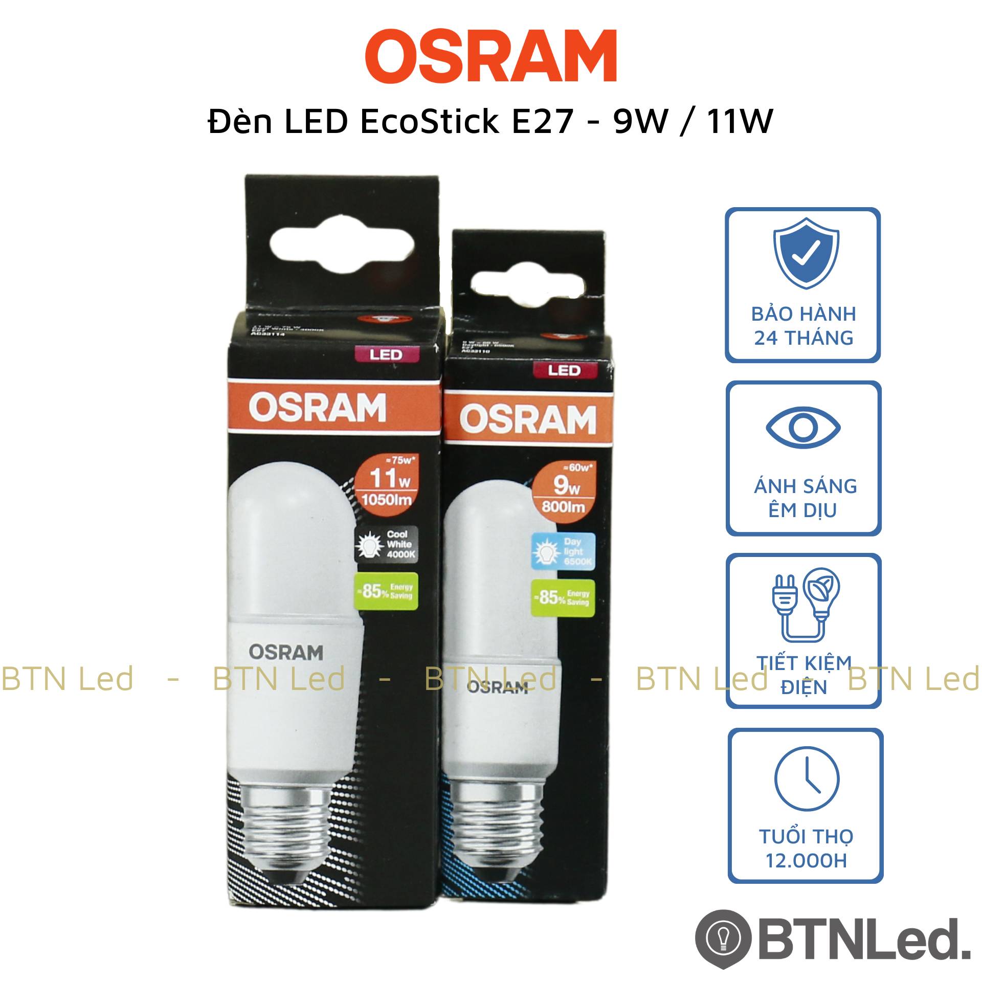 Đèn led stick osram e27 - hàng chính hãng, bảo hành 24 tháng