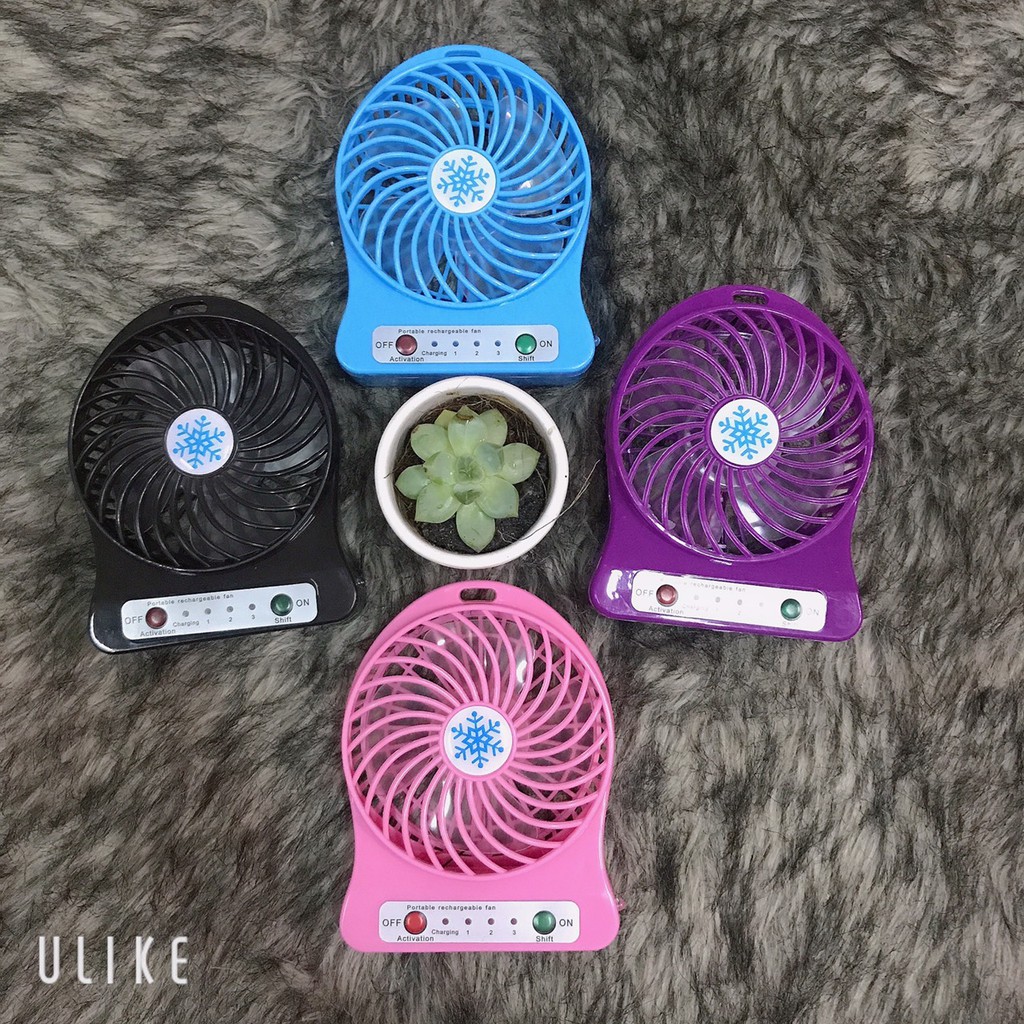 Quạt tích điện Mini Fan kẹp bàn, để bàn cho dân văn phòng, xoay 360 độ, thời gian sử dụng liên tục 2-3h