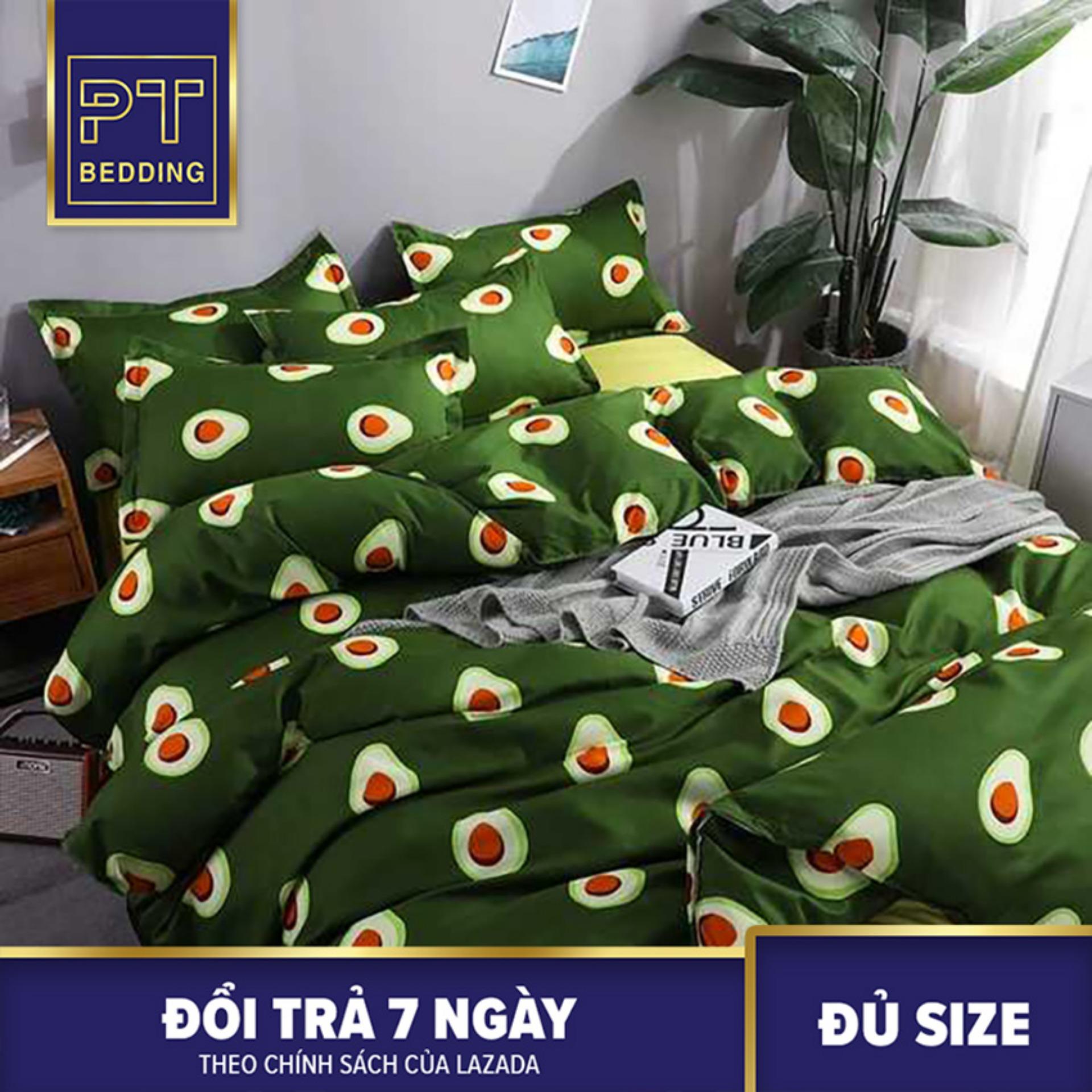 Bộ Chăn Ga Gối ( 01 Drap + 1 vỏ mền + 2 áo gối ) Xanh Họa Tiết Trái Bơ