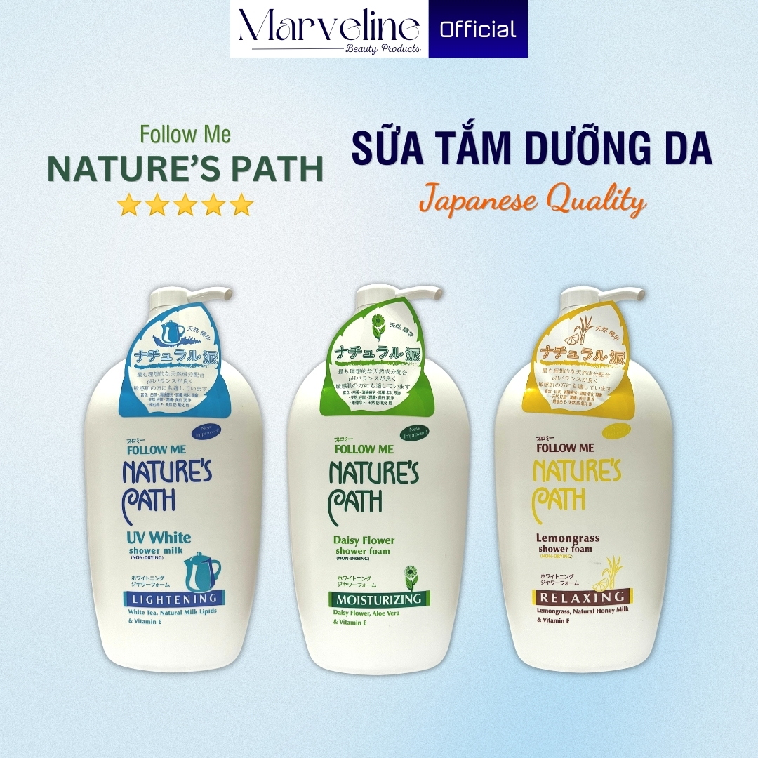Sữa tắm dưỡng da trắng da thiên nhiên Nhật Bản Follow Me Nature's Path 1000 ml với tinh chất tự nhiên