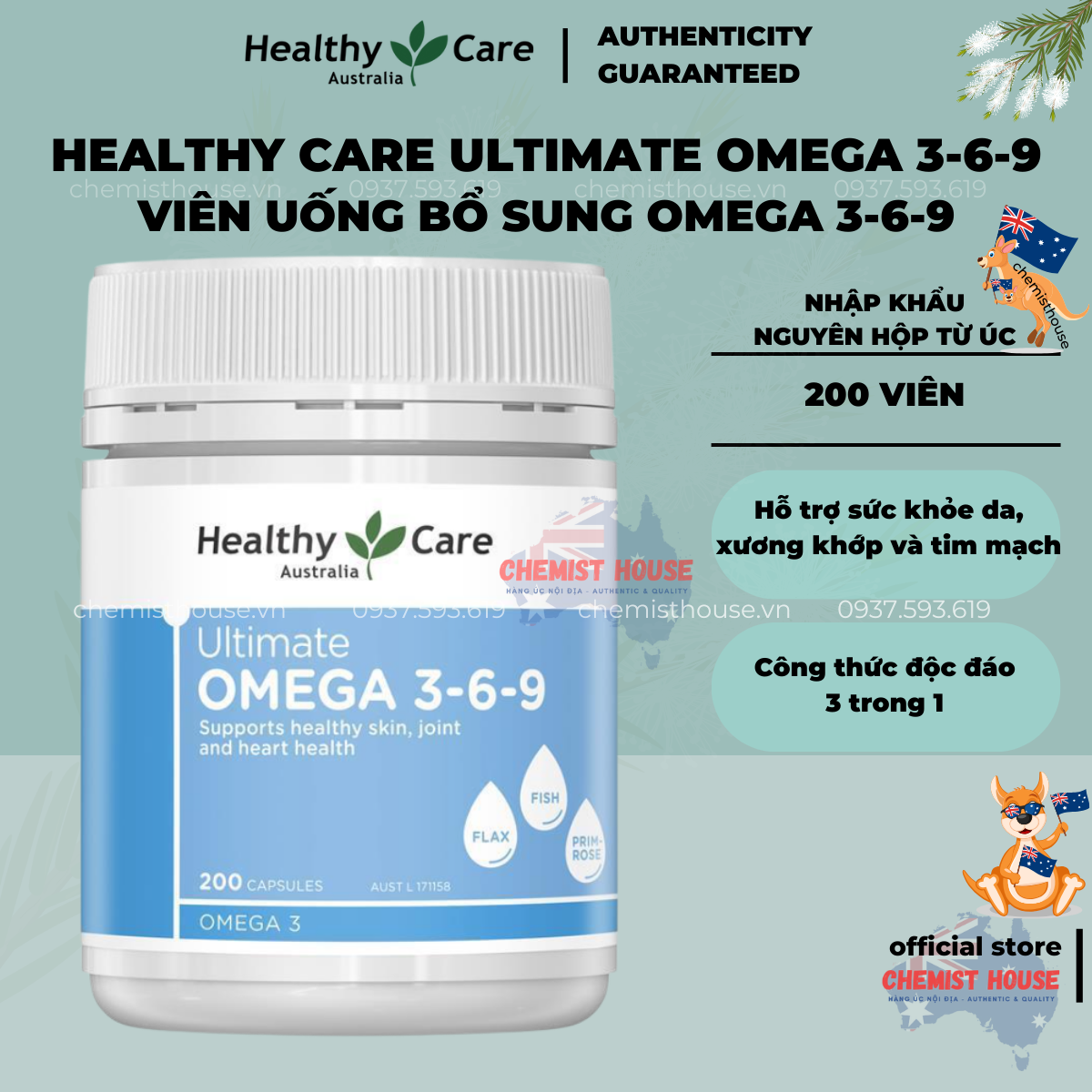 Viên uống Healthycare Omega 3-6-9 bổ mắt ngăn ngừa bệnh vi.êm khớp cao huyết áp