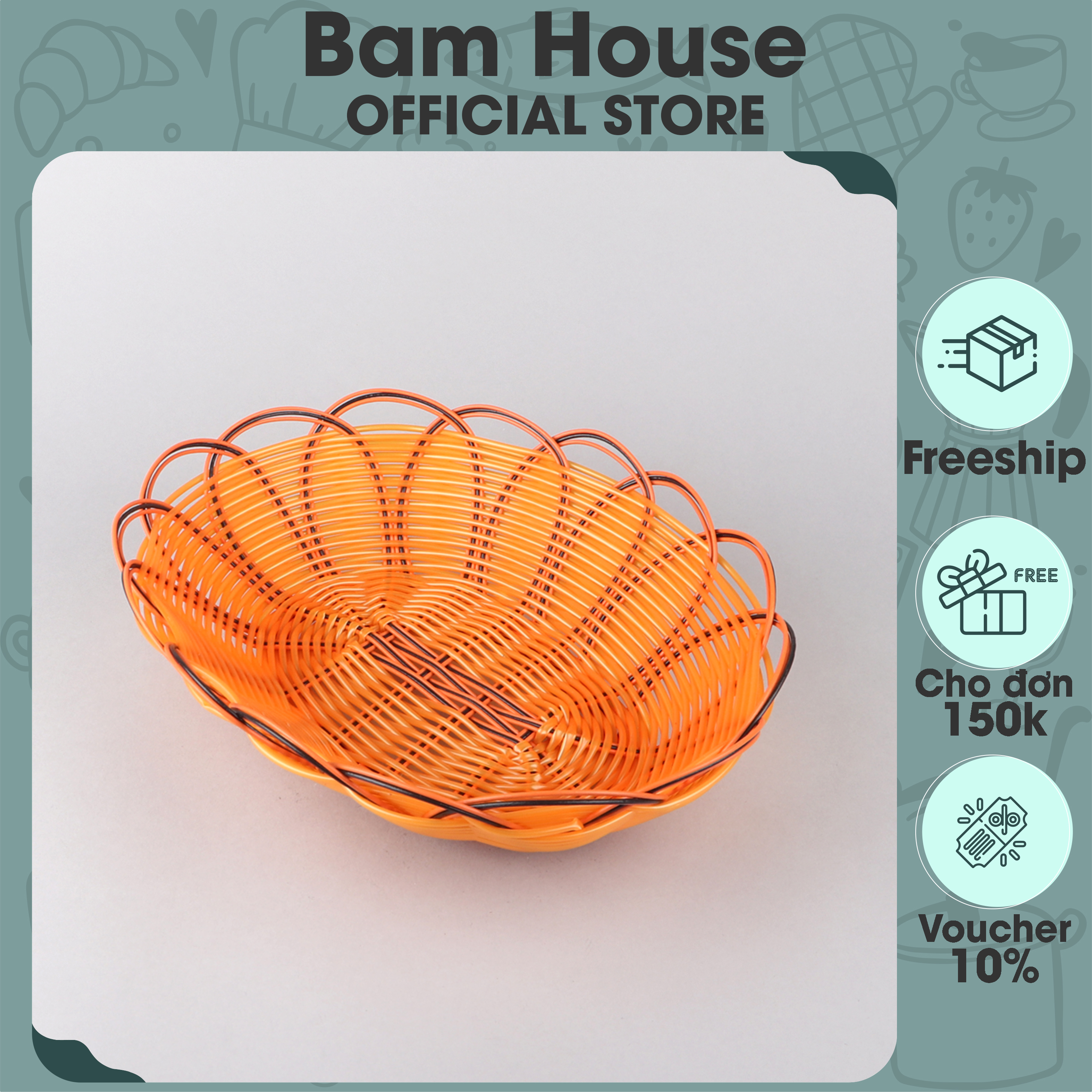 Rổ mây nhựa đựng rau củ quả và trái cây Bam House dạng oval nhiều kích thước cao cấp RM02