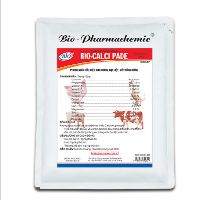 Bio-calci pade bổ sung canxi cho vật nuôi, ngừa bại liệt, vỏ trứng mỏng.