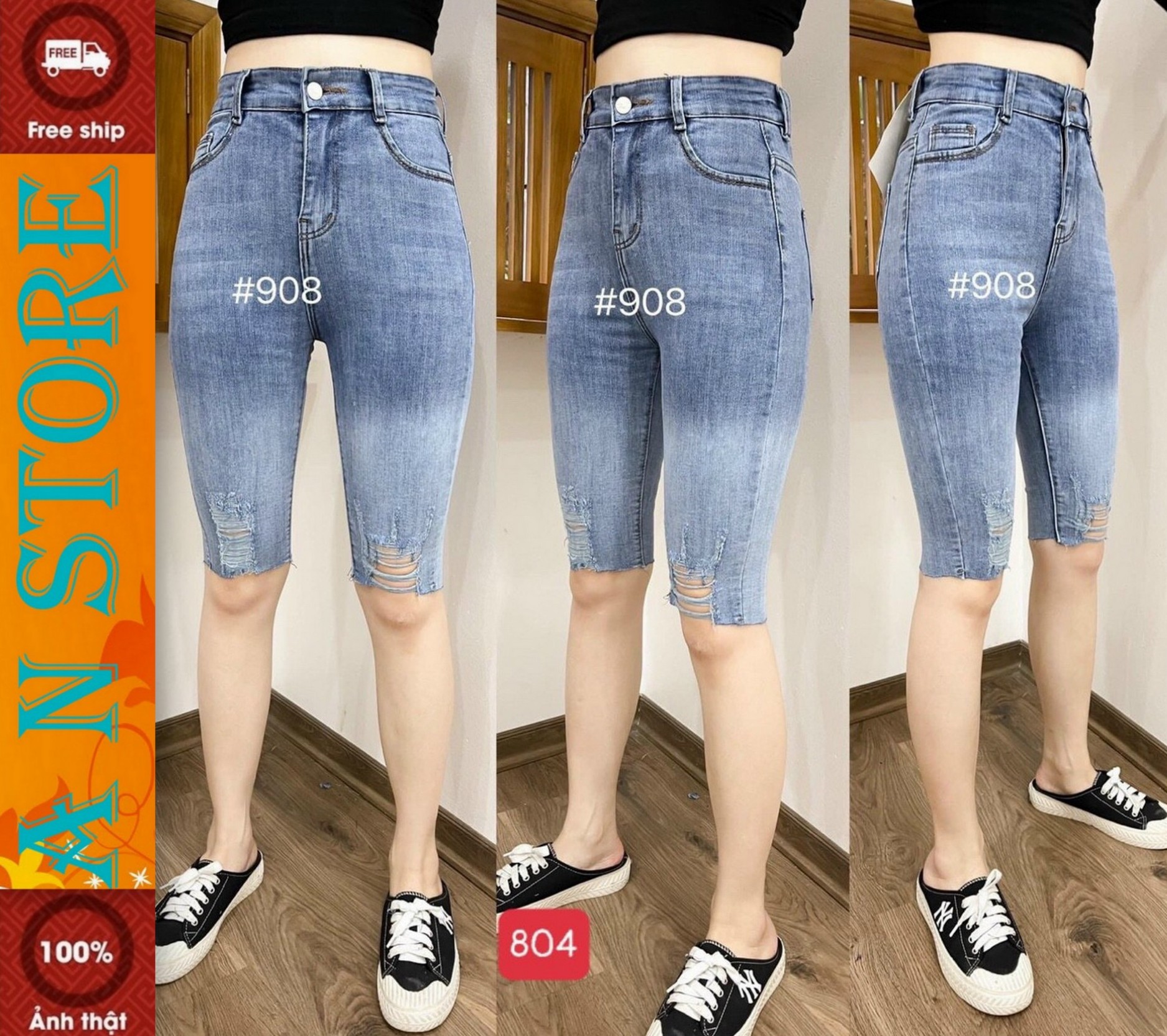 [CAM KẾT Y HÌNH]quần short jean nữ cao cấp win268 MẪU MỚI NHẤT M804 rách xước in thêu chuẩn shop màu xanh xám sáng thời trang AN NHIÊN STORE 9999 an10012