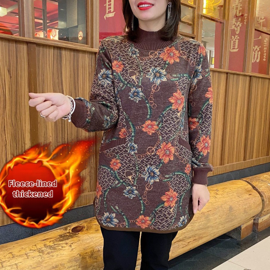 faqian Padded thickened middle-aged mother loaded fall and winter new half-high neck in the long section