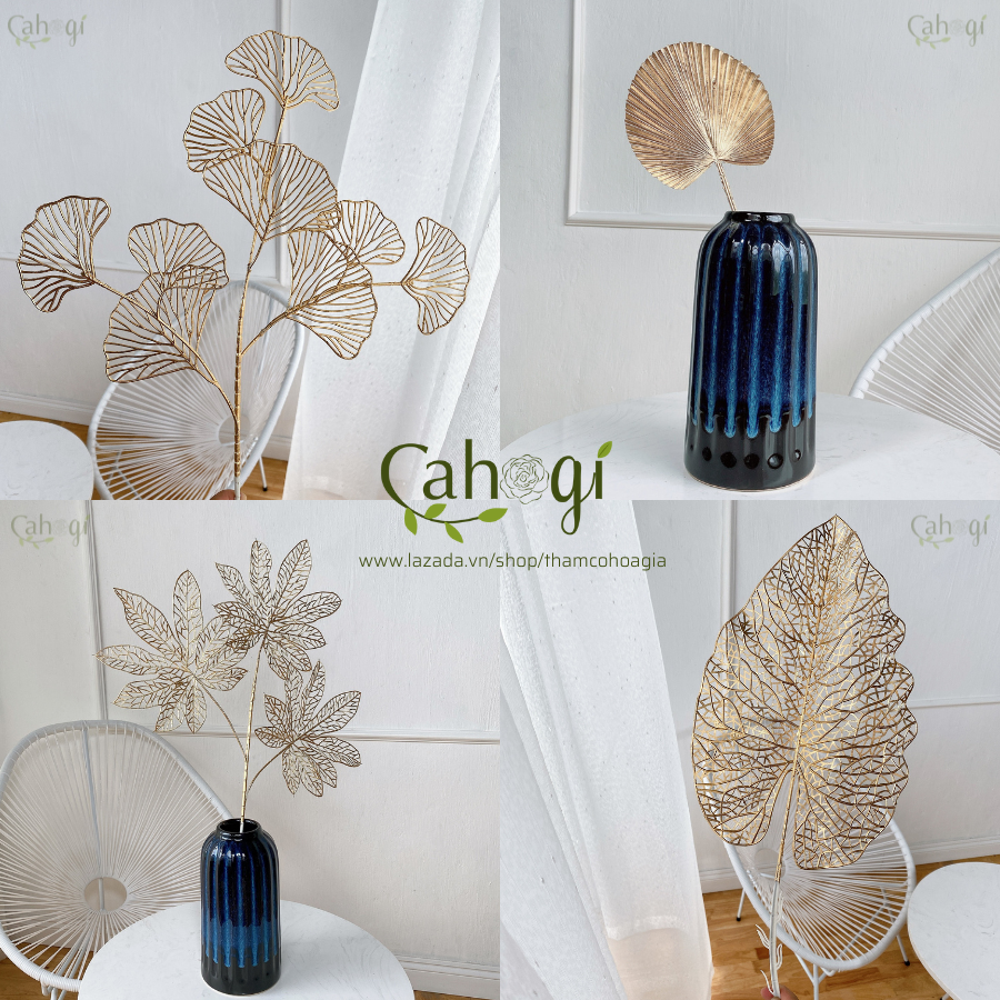 Cành rẻ quạt vàng kim - lá gai dầu - lá cọ - cành trầu bà phụ kiện cắm hoa 66cm