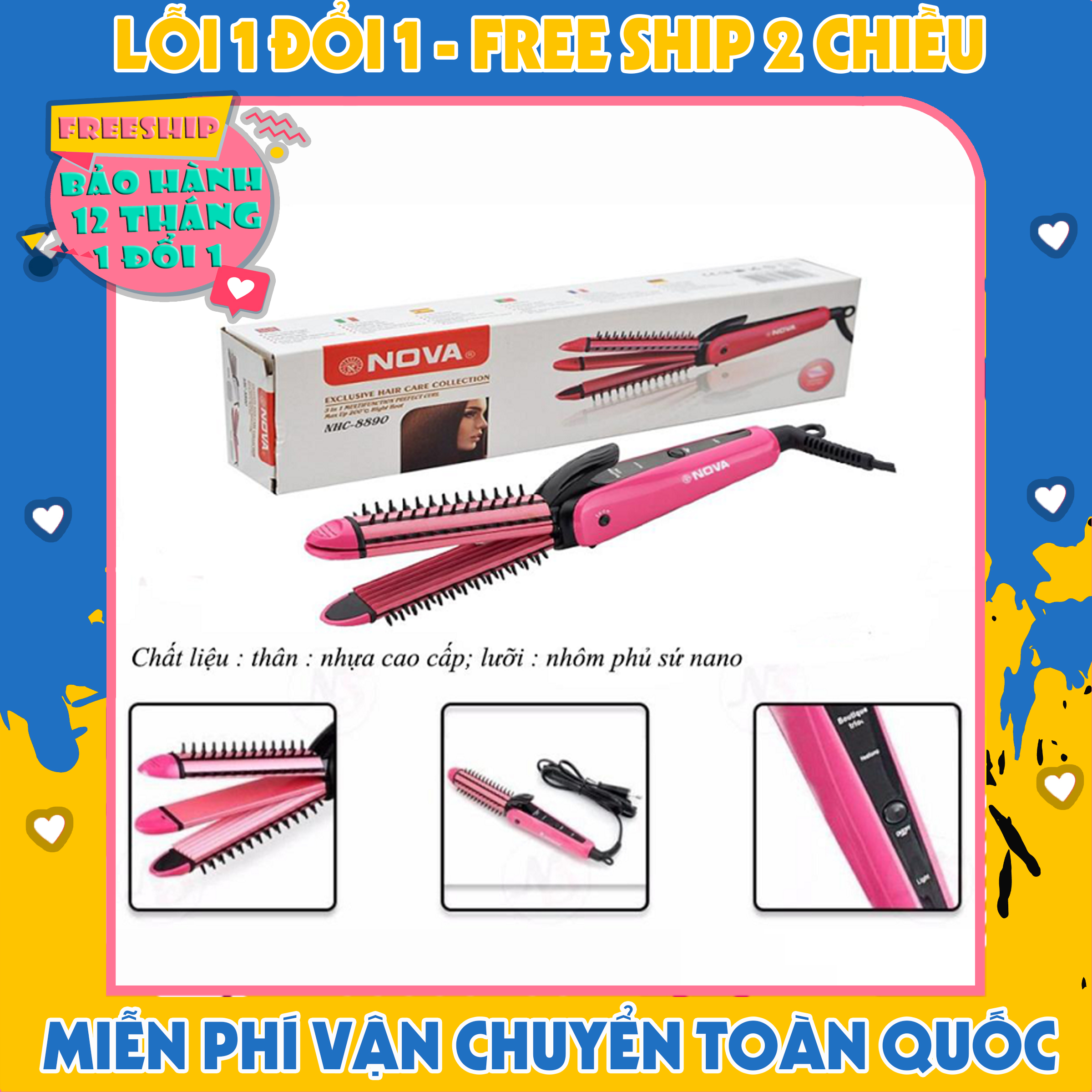 Máy uốn duỗi bấm tóc Nova 8890