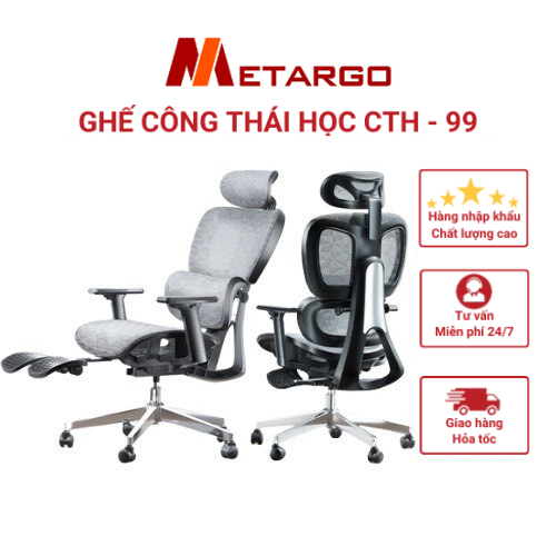 Ghế xoay công thái học cao cấp có tựa đầu, điều chỉnh lưng, bảo vệ cột sống cth-88 metargo