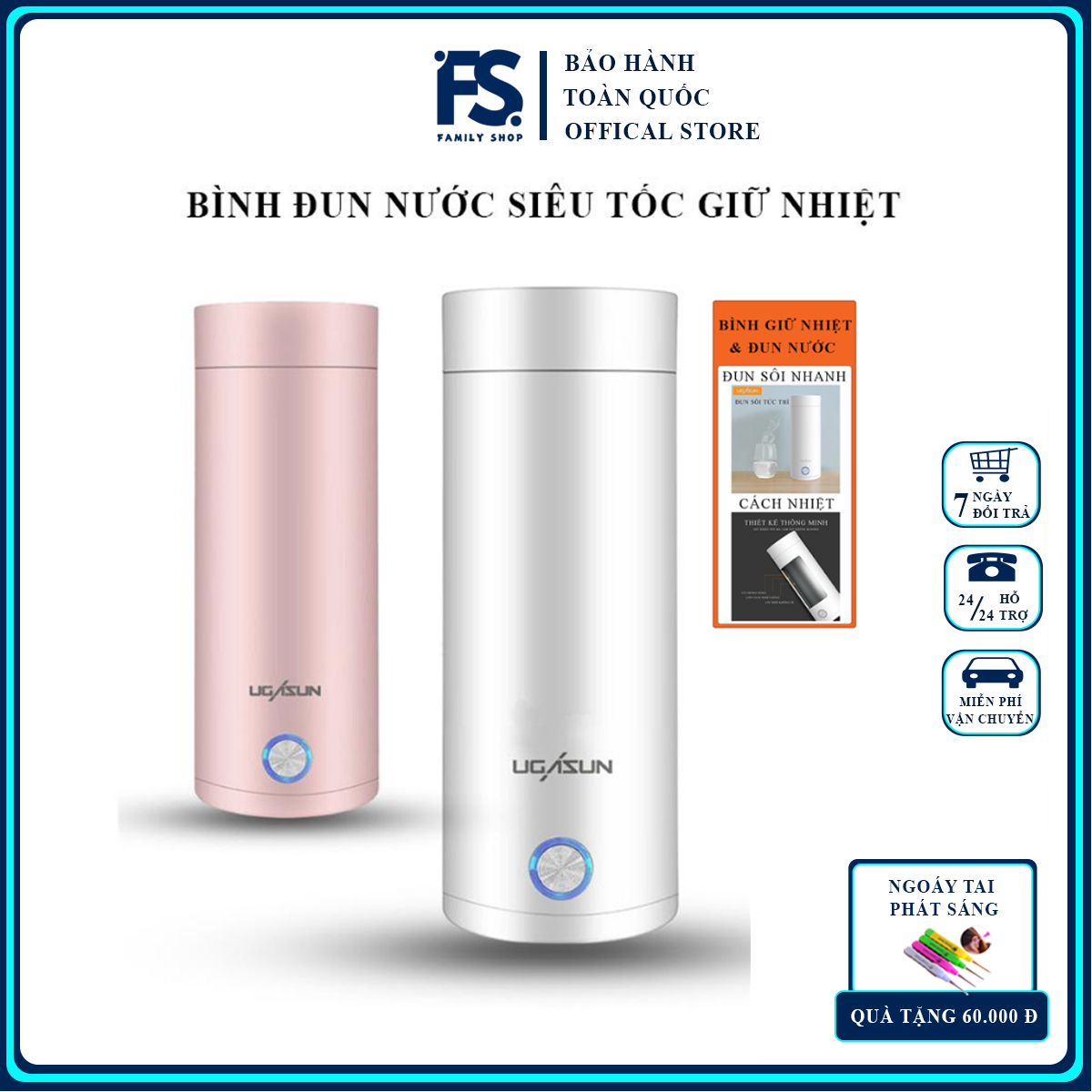 Bình đun nước giữ nhiệt siêu tốc mini tích hợp 2 trong 1, tự ngắt khi sôi dung tích 400ml Inox 304 bền bỉ, bảo hành 2 năm