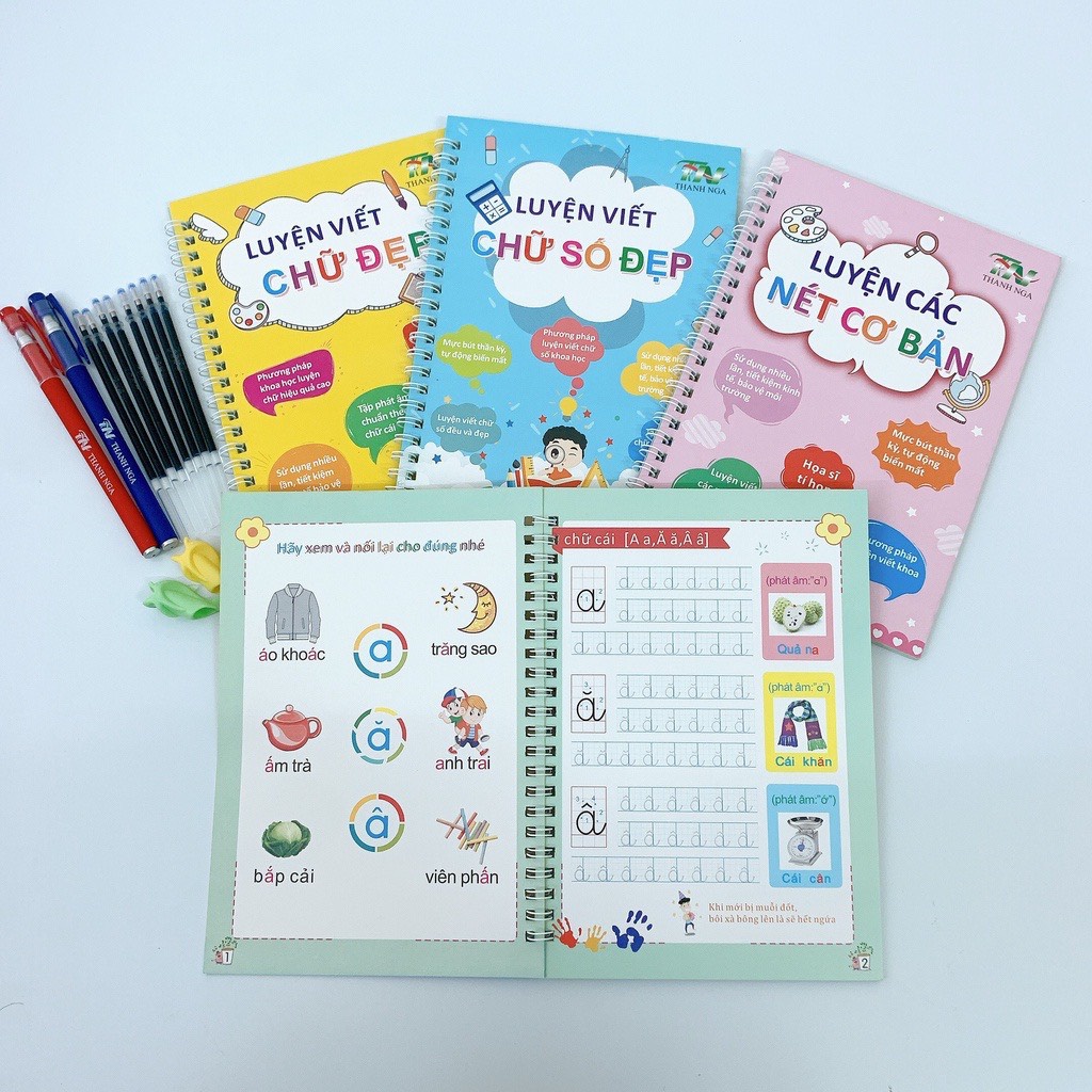 Combo bộ 3 quyển luyện viết - bút thần kỳ tự xóa. đồ dùng học tập cho bé.